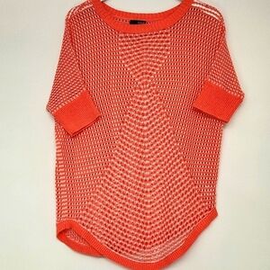 A.N.A. Open Weave Orange Peach and White Sweater Swimsuit Cover-Up Size L